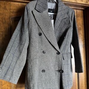 7 For All Mankind Women Mixed Pattern Double Breasted Plaid Blazer Wool